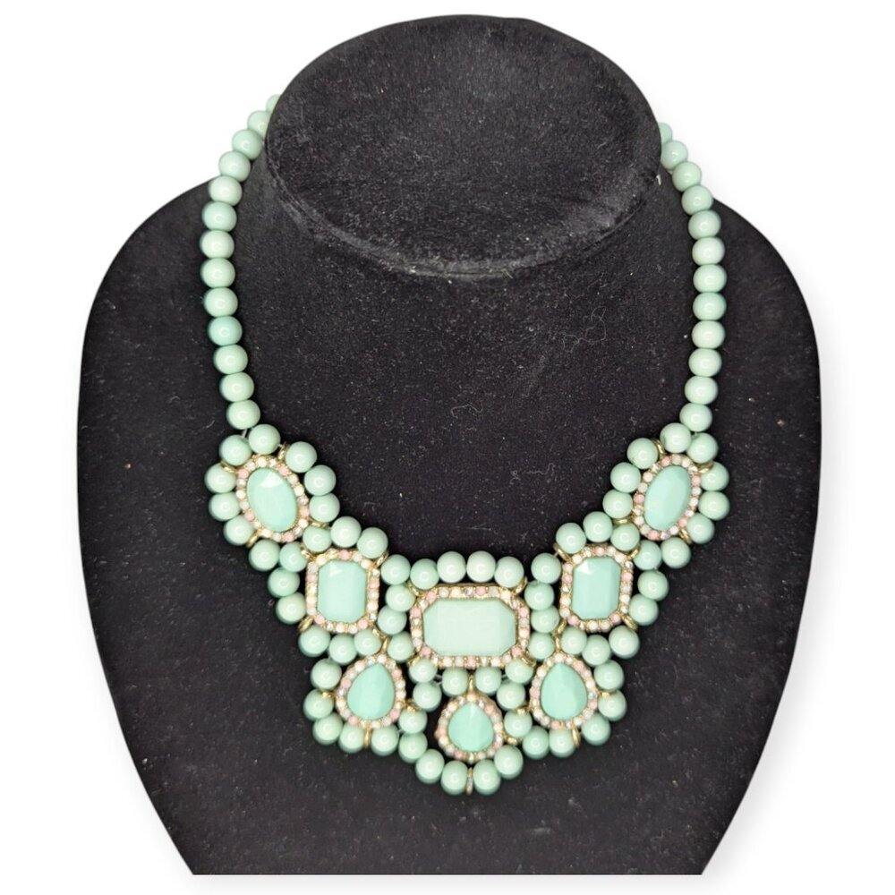 Sea Foam Green Plastic Beaded Bib Necklace with Lobster Clasp
